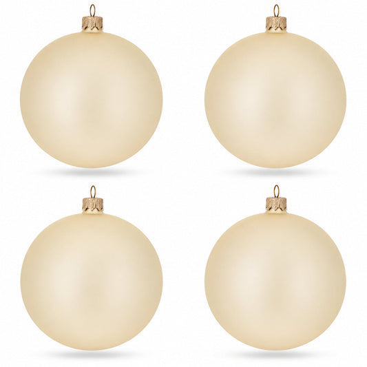 Set of 4 Beige Glass Ball Christmas Ornaments 4 Inches (005)