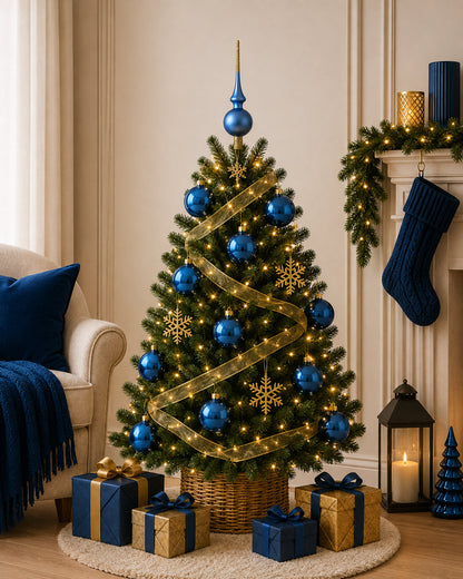Set of 4 Glossy Blue Glass Ball Christmas Ornaments 4 Inches (007)