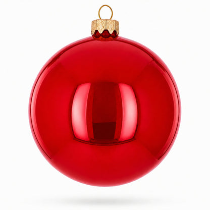 Set of 4 Glossy Red Glass Ball Christmas Ornaments 4 Inches (008)