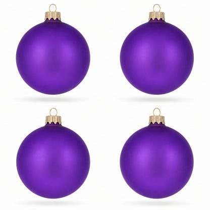 Set of 4 Matte Purple Glass Ball Christmas Ornaments 4 Inches (012)