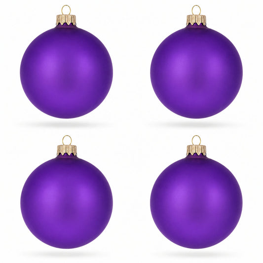Set of 4 Matte Purple Glass Ball Christmas Ornaments 4 Inches (012)