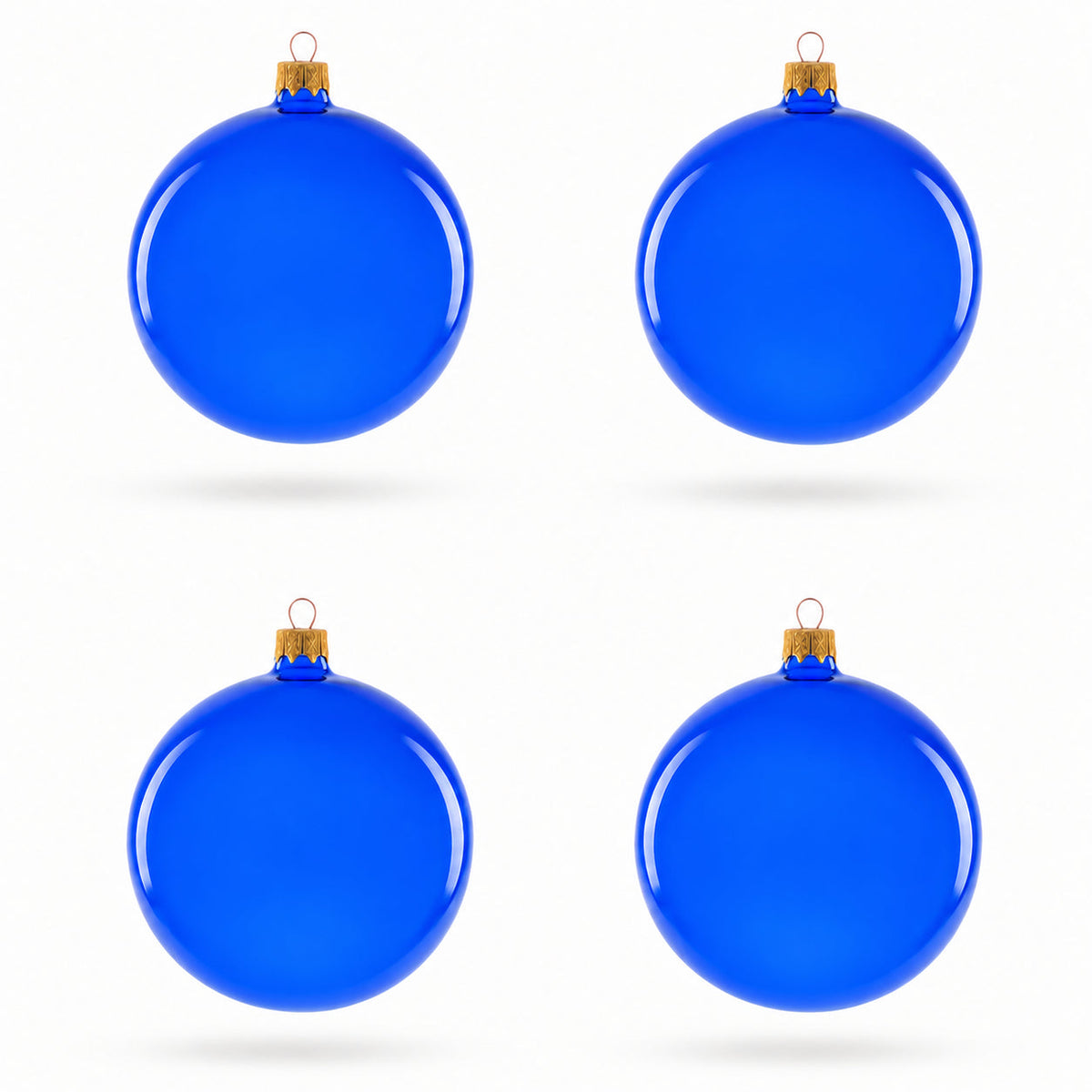 Set of 4 Translucent Glossy Blue Glass Ball Christmas Ornaments (016)