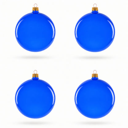 Set of 4 Translucent Glossy Blue Glass Ball Christmas Ornaments (016)