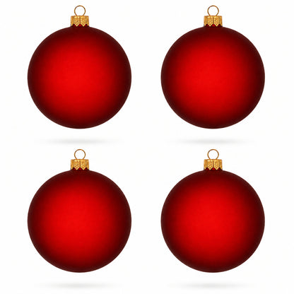 Set of 4 Translucent Red Glass Ball Christmas Ornaments 4 Inches (022)