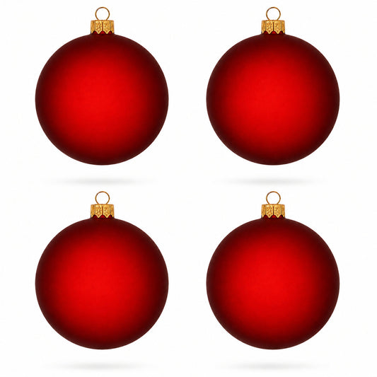 Set of 4 Translucent Red Glass Ball Christmas Ornaments 4 Inches (022)