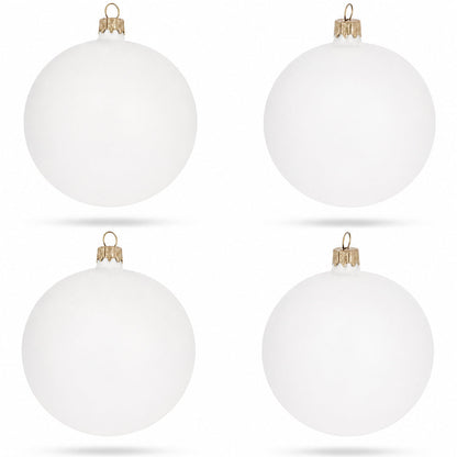 Set of 4 Matte White Glass Ball Christmas Ornaments 4 Inches (024)