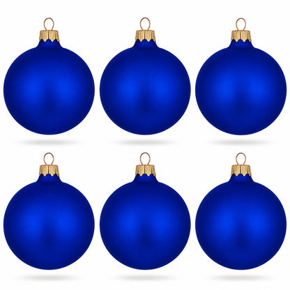 Set of 6 Blue Matte Glass Ball Christmas Ornaments 3.25 Inches (035)