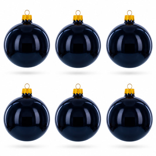 Black Glossy Glass Ball Christmas Ornament 3.25 Inches (036)