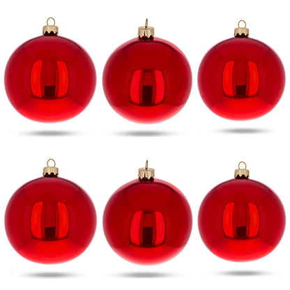 Set of 6 Red Glossy Glass Ball Christmas Ornaments 3.25 Inches (039)