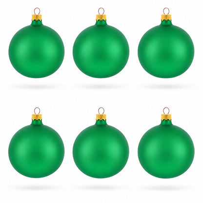 Set of 6 Matte Green Glass Ball Christmas Ornaments 3.25 Inches (040)