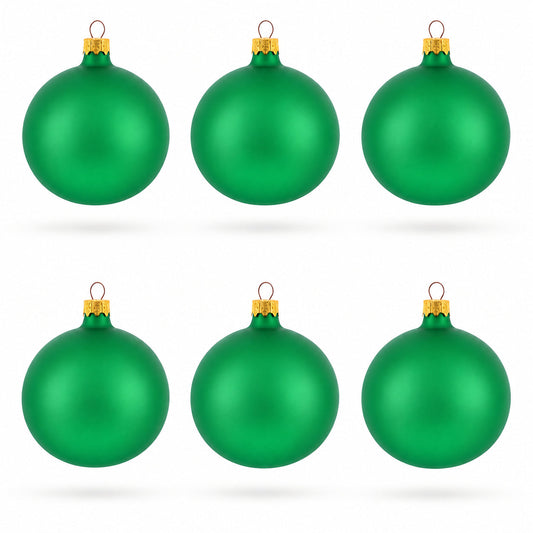 Set of 6 Matte Green Glass Ball Christmas Ornaments 3.25 Inches (040)