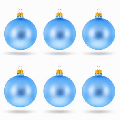 Set of 6 Matte Light Blue Glass Ball Christmas Ornaments 3.25 Inches (042)