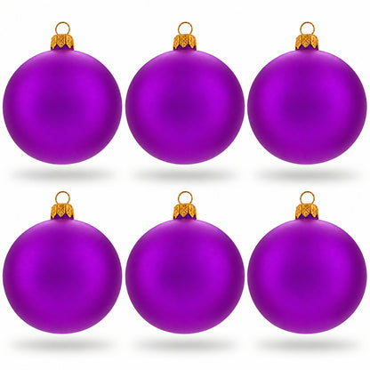 Set of 6 Purple Matte Glass Ball Christmas Ornaments 3.25 Inches (044)