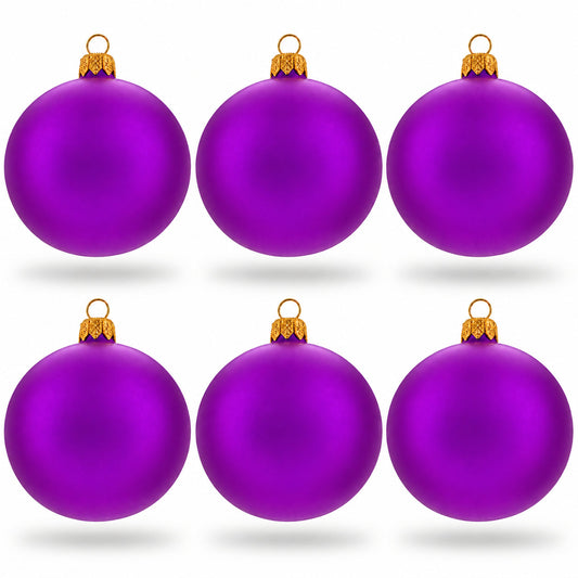 Set of 6 Purple Matte Glass Ball Christmas Ornaments 3.25 Inches (044)