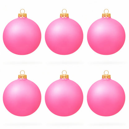 Set of 6 Solid Pink Glass Ball Christmas Ornaments 3.25 Inches (045)