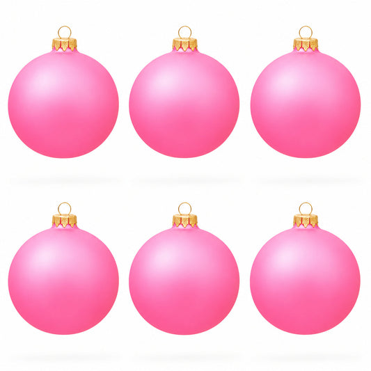 Set of 6 Solid Pink Glass Ball Christmas Ornaments 3.25 Inches (045)