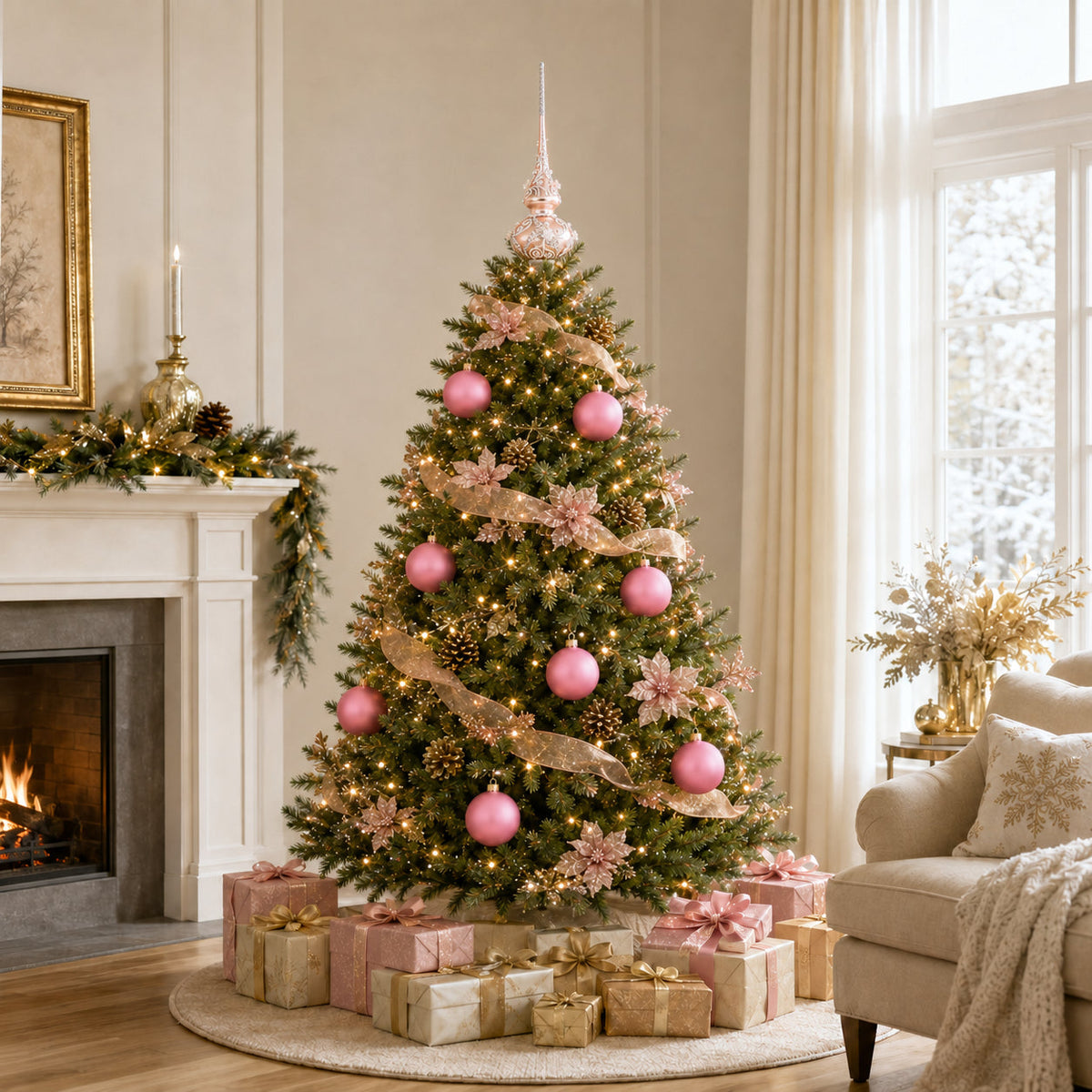 Set of 6 Solid Pink Glass Ball Christmas Ornaments 3.25 Inches (045)