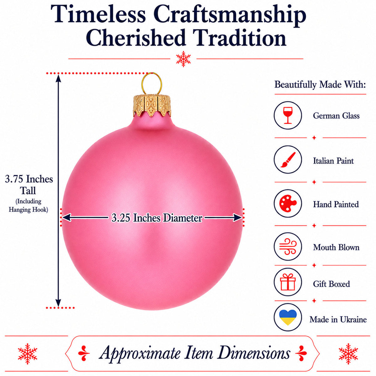 Set of 6 Solid Pink Glass Ball Christmas Ornaments 3.25 Inches (045)