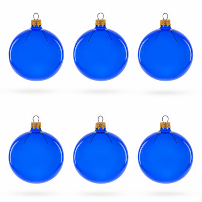 Set of 6 Translucent Glossy Blue Glass Ball Christmas Ornaments (047)