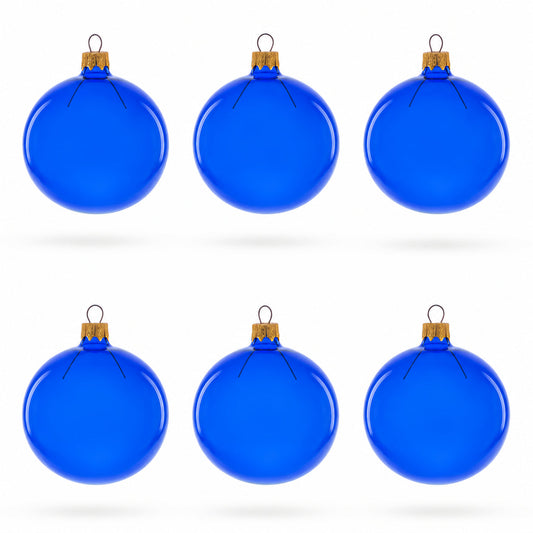 Set of 6 Translucent Glossy Blue Glass Ball Christmas Ornaments (047)