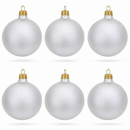 Set of 6 Matte White Glass Ball Christmas Ornaments 3.25 Inches (055)