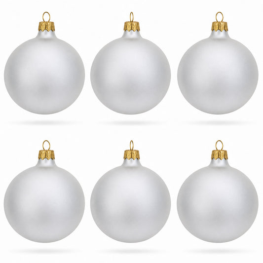 Set of 6 Matte White Glass Ball Christmas Ornaments 3.25 Inches (055)