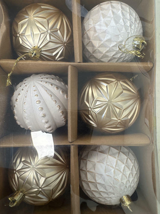 Sunshine Decor 3.15" Vintage Christmas Ball Ornaments Rustic White Champagne