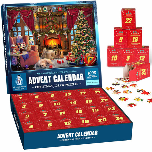 Christmas Puzzle Advent Calendar 2025 Fireplace 1008 Pieces 24 Parts