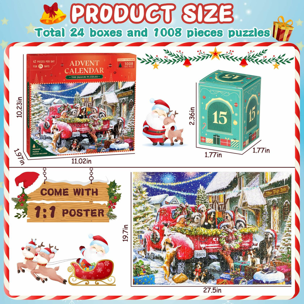 Alagoo 2025 Holiday Jigsaw Puzzle Advent Calendar Puppy & Cat 1008 pcs