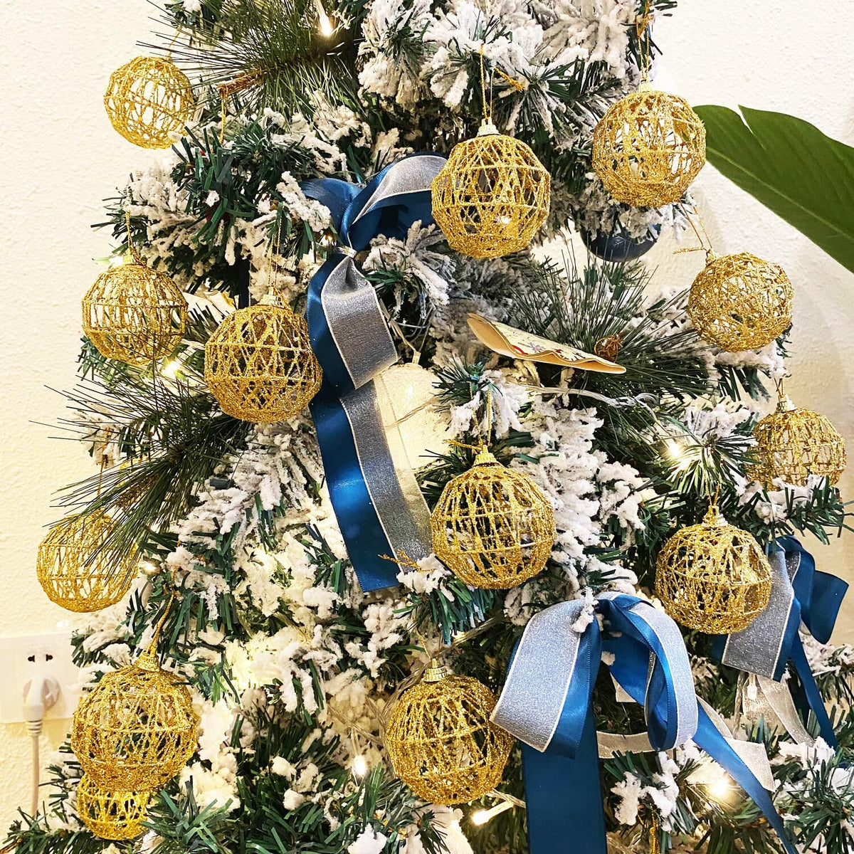 16 Golden Christmas Balls Ornaments 2.36in Gold Glitter Tree Decor