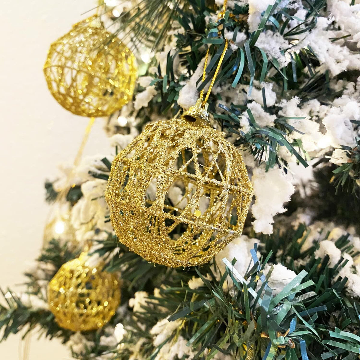 16 Golden Christmas Balls Ornaments 2.36in Gold Glitter Tree Decor