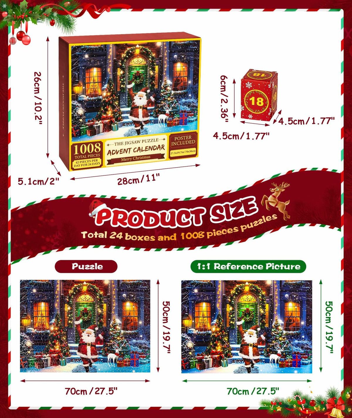 Protado 2025 Christmas Advent Calendar Puzzle 1008 Pieces 27.5x19.7in