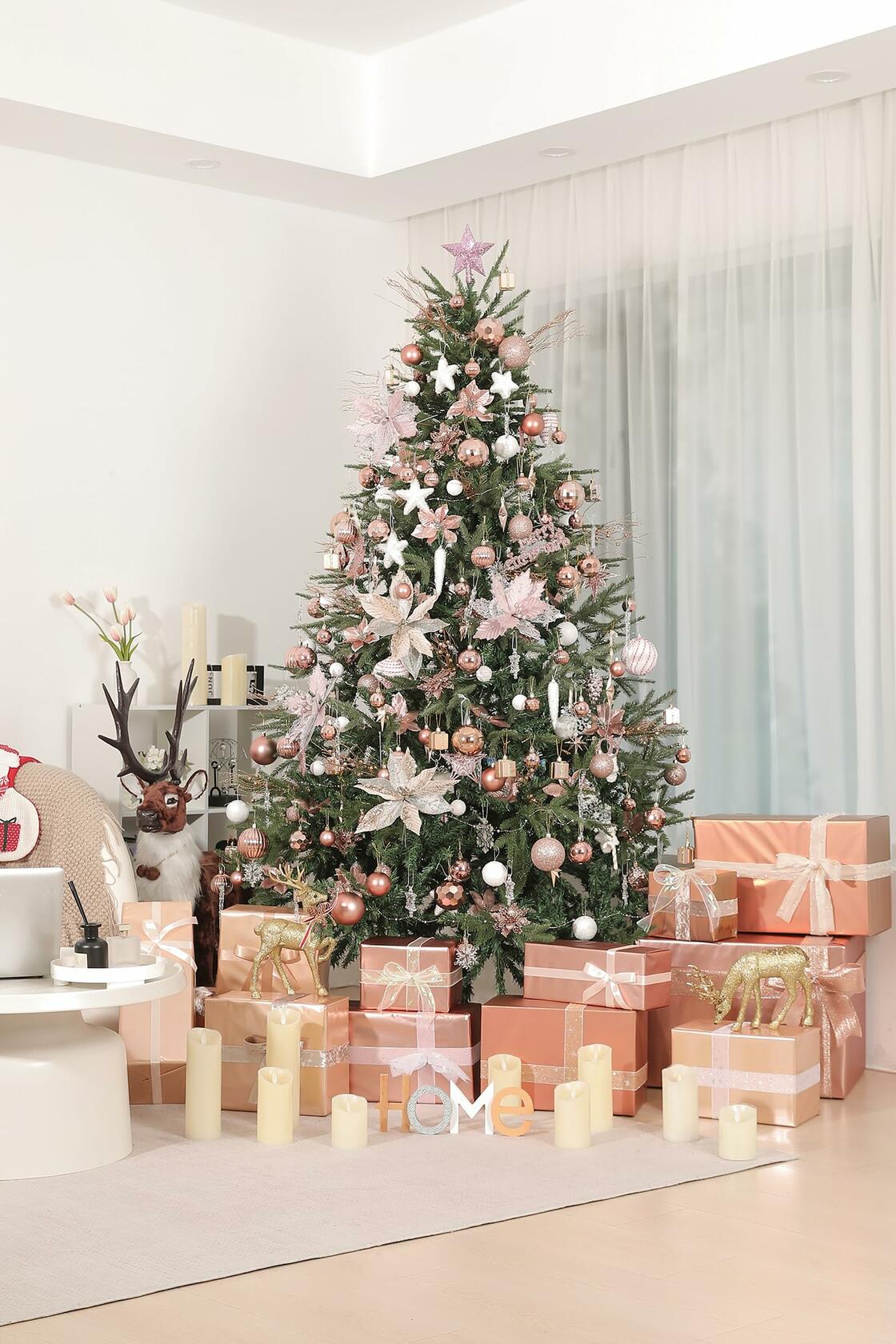 YiYunFloral Christmas Ball Ornaments 36pcs 6 Styles 3 Sizes Rose Gold
