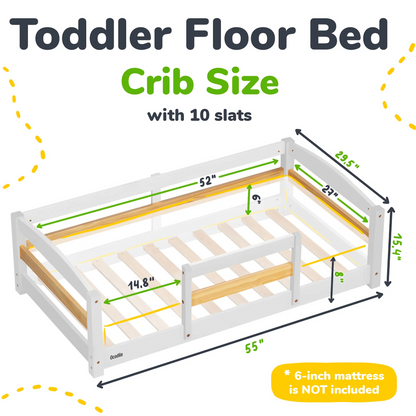 Crib-Size Wooden Floor Bed with Safety Rails